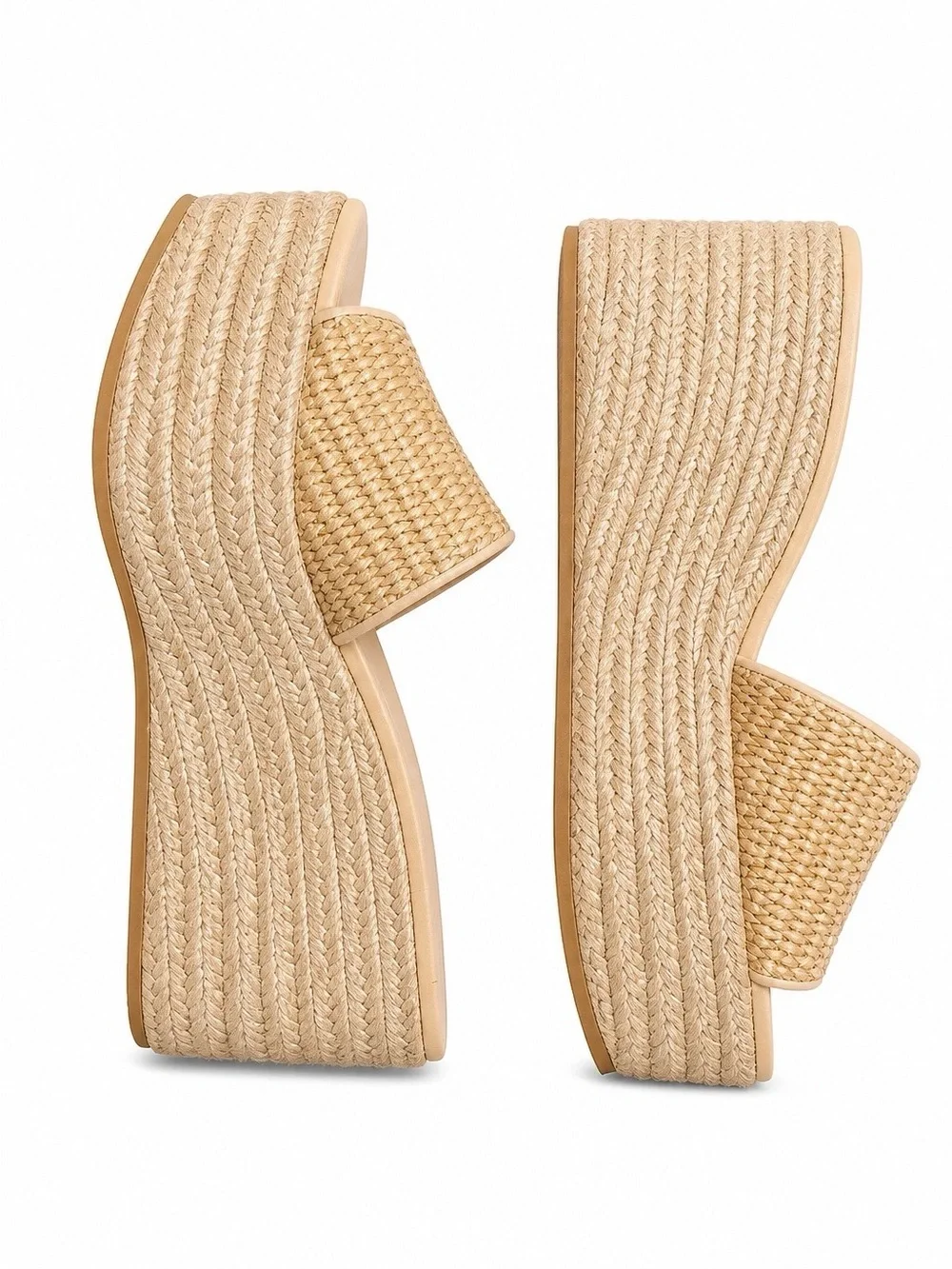 Veronica Beard Natural Woven Espadrille Wedge Mules